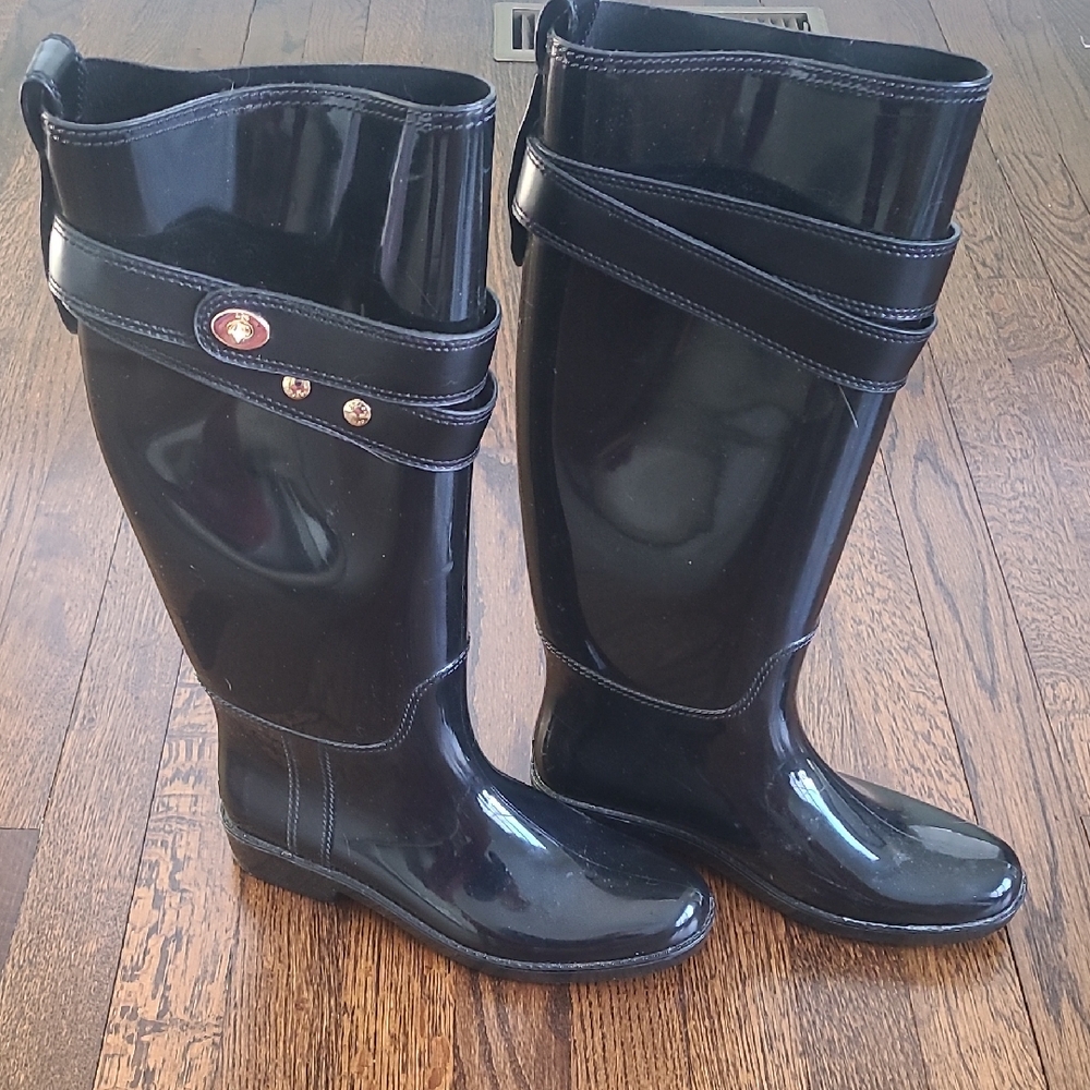 Coach Women's Shiny Black Rain Boot
